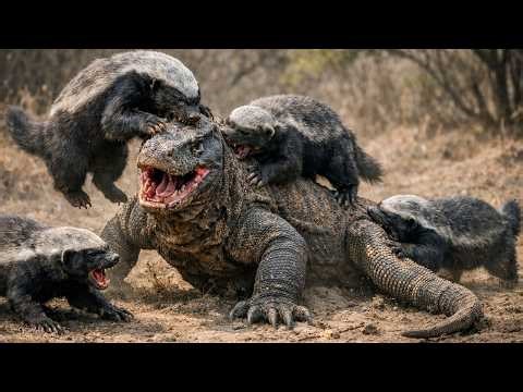 These Five Honey Badgers Surrounded And Ambushed A Komodo Dragon
