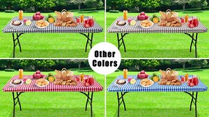 Rectangle Vinyl Table Cloth, Waterproof Elastic Fitted Tablecloth with Flannel Backing, Plastic Table Cover for Picnic, Camping, Outdoor (Black & White, 30"x72")