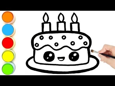 Cute Birthday Cake Drawing 🎂 | Easy Coloring for Kids | Step by Step Drawing