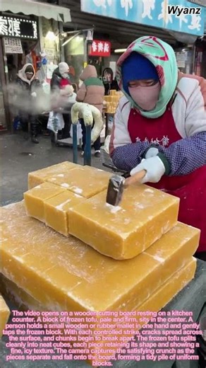 Satisfying Cooking: Breaking Frozen Tofu into Cubes by Hand | Food Prep