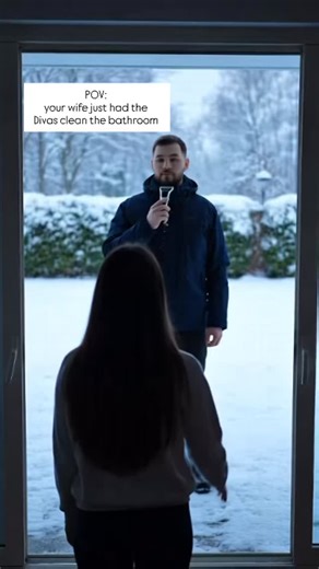 He understood the assignment… 💅✨ POV: Your wife just had the Diva clean the bathroom and there’s no way she’s letting me shave my beard inside! ❄️🪒 The moment she said “bye, love!” and politely escorted him out the door… he got the message. Oh no honey. Oh no, no. 🚫🚿 All that beard hair? Outside. In the snow. Immediately. 😂 Because when the Divas leave that bathroom sparkling, we are NOT messing with that magic. ✨ Clean counters. Clean floors. Clean vibes. Frozen beard > ruined bathroom. Pe