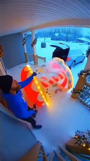 Glowing Inflatable Carousel Grab Turns Into Bright Purple Holiday Surprise Prank!