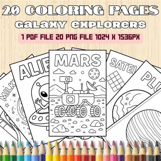 Galaxy Explorers Coloring Pages | 20 Space Printable Coloring Sheets for Kids | Mars Rover, Aliens, Planets | PDF   PNG Download - Etsy