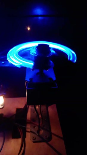 3 Blue LED Light Bulbs Spinned On DC Motor