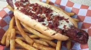 FB Fans! 12 inch all beef Nathan dog! House made Queso Blanco! Fresh crispy bacon! 8 inch Philly roll! Over fries! $5 Come get it! Tomorrow (Tue Apr 5th) All day until we run out! Limit four please! We're located on the corner of Balboa and Genesee in San Diego! #hotdog #chickencharliesfrybq #chickencharlies #yelpsandiego #yelp #quesoblanco #bacon #nathanhotdog #nathans #besthotdogever | Chicken Charlie's