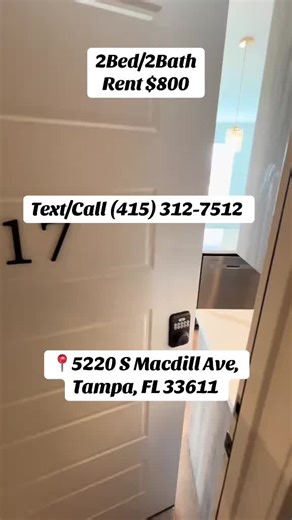 2Bed • 2Bath — $800/month Spacious, pets-friendly, move-in ready— Text (415) 312-7512 now to see if it’s available before it’s gone! #florida #rent #tampa #rentalproperty #fyp