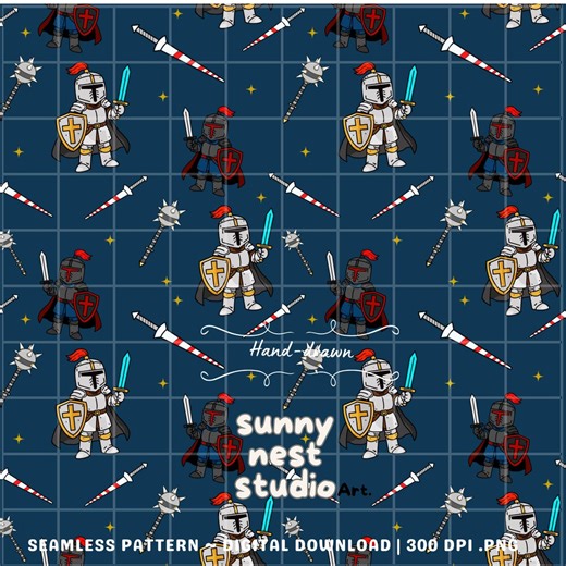 Knight Seamless Pattern | Medieval Cartoon Knights Digital Paper | Kids Fabric, Wallpaper, Scrapbooking, POD - Etsy