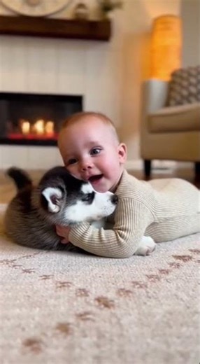 Baby Hugs Husky Puppy… and the Puppy Completely Melts 🥹🐾