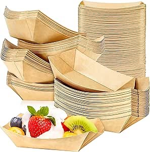 MotBach 80 Pack 1/2Lb Paper Food Boat Trays Disposable Small Paper Boats Plates Containers, 0.5Lb Mini Kraft Food Serving Boat Tray Bowl for Snack Dessert Popcorn Sauce BBQ Fries Taco Nacho