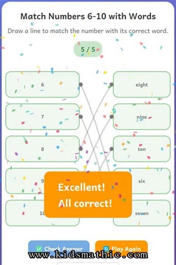 📝 Number Word Matching Worksheet 6-10 for Preschoolers