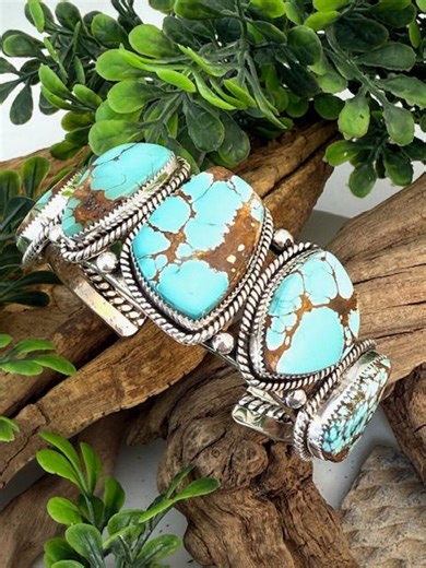 Number Eight Turquoise Five Stone Statement Cuff Bracelet - Etsy