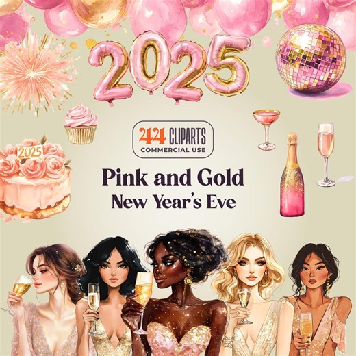 Pink and Gold New Year's Eve Clipart (digital Download) - Etsy
