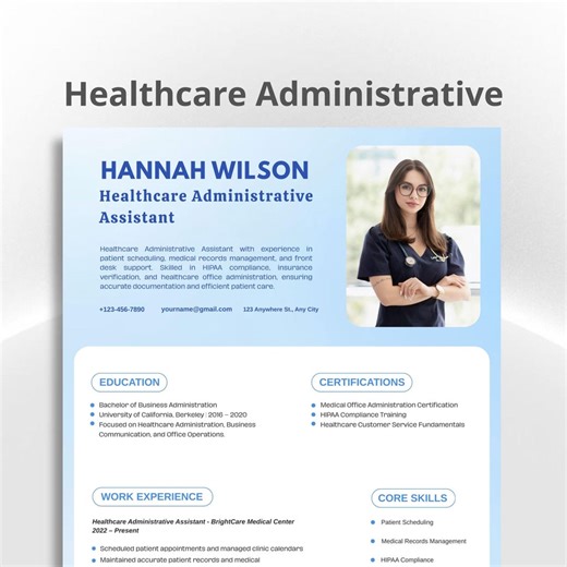 Healthcare Administrative Assistant Resume | Medical Admin CV - Etsy