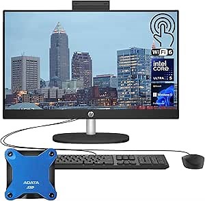 HP 24" Ultra 5 Business AI All-in-One Desktop, 23.8" FHD Touchscreen, Intel Core Ultra 5 125U, 64GB DDR5 RAM, 1TB SSD, Wired KB & Mouse, IR Camera, Wi-Fi 6, W11P, With A-DATA 512GB External SSD Bundle