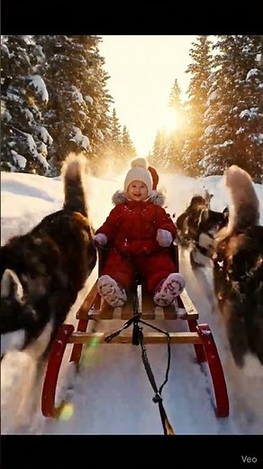 Baby’s Magical Husky Sled Ride in the Snow