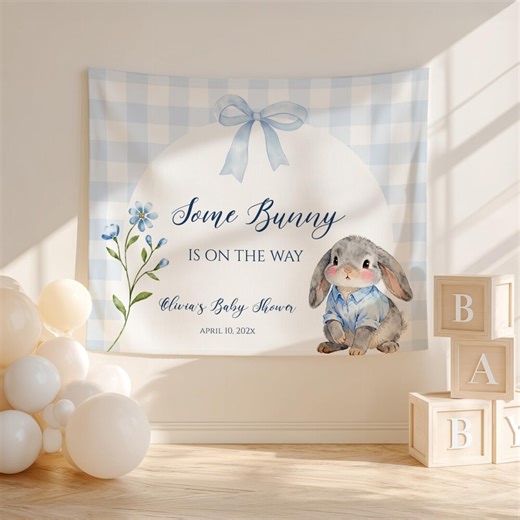 Some Bunny is on the Way Banner: Easter Floral Bow Themed Baby Shower Backdrop - PC30 - Etsy