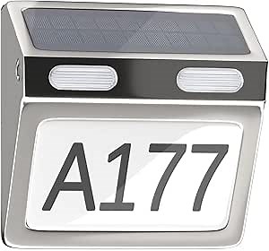 House Numbers for Outside, Solar House Number Solar Address Sign Stainless Steel Address Signs for Houses Waterproof 3-Color Lighting Address Plaque Illuminated Address Sign DIY for Home and Yard