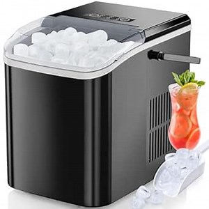 Sweetcrispy Ice Maker Countertop, Portable Ice Machine Self-Cleaning with Ice Scoop, Basket and Handle, 9 Cubes in 6 Mins, 26.5lbs/24Hrs, 2 Sizes of Bullet Ice for Home Kitchen Office Party, Black