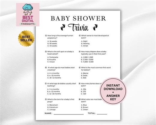 Baby Shower Trivia Game, Baby Shower Games, Editable Baby Shower Trivia, Trivia Questions, Trivia Game Template, Gender Neutral Baby Game - Etsy