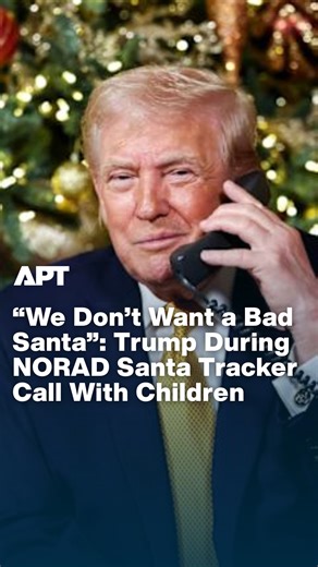 APT News on Instagram: "U.S. President Donald Trump and First Lady Melania Trump answered questions from children across the country during NORAD’s annual Santa Tracker call on Christmas Eve. Now in its 70th year, the Santa Tracker allows families worldwide to follow a computer simulation of Santa Claus delivering gifts. During the call, Trump jokingly told a young child that the tracker helps ensure a “bad Santa” does not infiltrate the country, before reassuring him that Santa is good. Trump a
