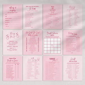 Modern Bridal Shower Games, Pink Bachelorette Games Printable, Editable Bridal Shower Game Bundle, Canva Template, Wedding Shower Party Game - Etsy