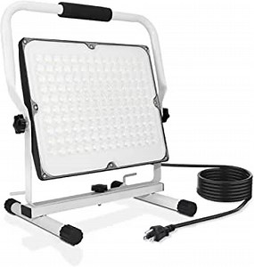 100W LED Work Light, 10000LM Portable Flood Light with Stand, IP66 Waterproof Job Site Worklight, 16ft/5m Cord with Plug Outdoor Working Lighting 6000K Daylight for Workshop, Garage, Construction Site