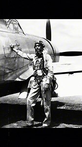 Colonel Benjamin O. Davis, Commanding Officer of the 322nd Fighter Group, standing next to his P-47 Thunderbolt fighter, 1940s. #ww2 #military #aviation #aircraft #pilot | World War II Aircraft