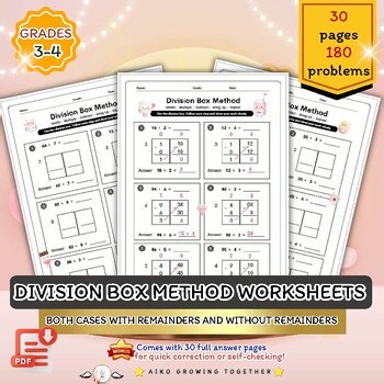 Valentine’s Day Box Method Division Worksheets 2-Digit ÷ 1-Digit L1 Grades 3–4