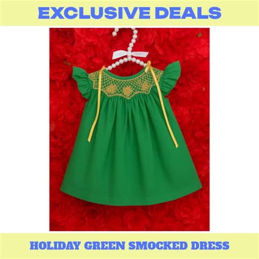 PEEK A BOO on Instagram: "This dress knows how to steal the spotlight! ✨🌟 Introducing the Holiday Green Smocked Dress: a luxurious, sophisticated ensemble crafted for precious moments. With its elegant smocking detail and rich green hue, your little one will embody grace and charm at any festive gathering. 🎄💚 Designed for comfort, allowing for free-spirited adventures while ensuring every twirl is effortless and delightful. Perfect for holiday celebrations and family portraits! 📸🌼 Don't let