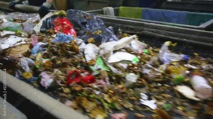 manual waste sorting conveyor. Separate garbage collection. Recycling and storage of waste for further disposal. Workers trash sorting material to be processed in a modern recycling plant Stock Video