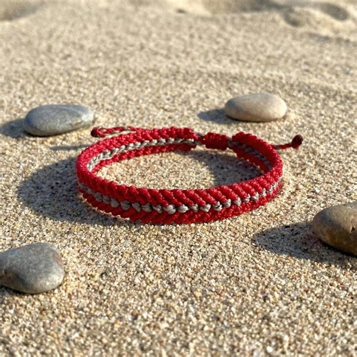 Red Surfer Macrame Bracelet • Minimalist Gray Line Bracelet • Waterproof Friendship Band • Unisex Boho Jewelry • Red String Gift - Etsy