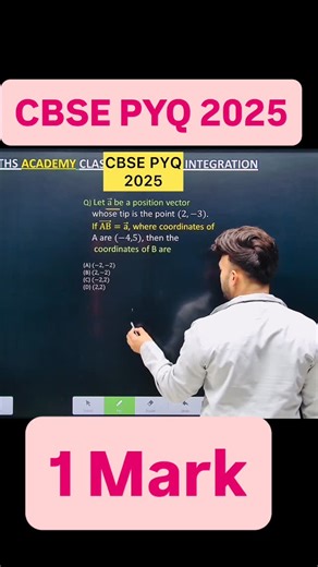 Shivang Gupta on Instagram: "cbse pyq 2025 vector algebra Q) Let a ⃗ be a position vector whose tip is the point (2,−3). If (AB) ⃗=a ⃗, where coordinates of A are (−4,5), then the coordinates of B are #vectoralgebra #vectors #cbse2026 vector algebra class 12 vector algebra class 11 physics vectors maths class 12 introduction of vector algebra vector algebra explanation vector algebra class 11 maths what is vector in mathematics vector in engineering mathematics vector algebra class 12 physics ve