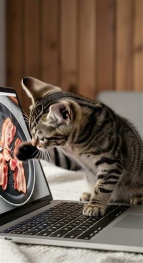 Tiny Kitten Desperately Tries To Eat Bacon Caught On Camera #cute #kitten #bacon