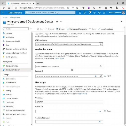 Azure WebApp FTPS Connection with WinSCP in 1 minute #shorts #azure