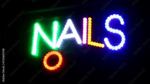 Nail Nails Spa Beauty Salon Window Open Flashing Colours Electronic LED Sign