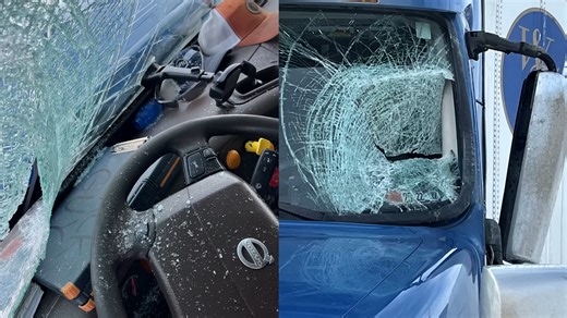 A sheet of ice flew off this truck and exploded onto traffic