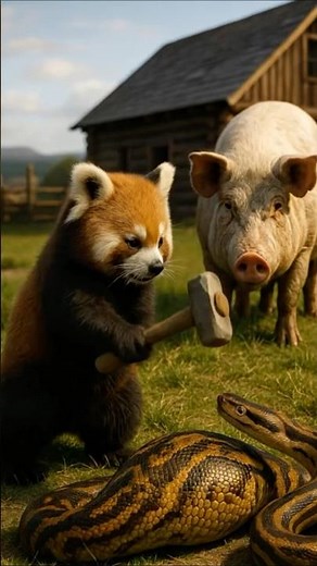 🐼🔨 Panda vs Python! One Strike That Saved the Baby Pig’s Life! #AnimalBattle #FarmRescue #animals