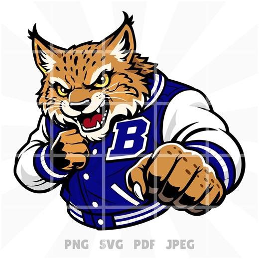 Bobcats Mascot Logo Blue, Bobcat Varsity Letterman Jacket Design Svg Png Pdf Jpeg - Etsy