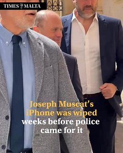 Joseph Muscat exits court on Wednesday. A court expert revealed the former prime minister deleted all data on his iPhone before it was seized by police, having previously searched for 'how to delete WhatsApp backups'. Read the full story - https://timesofmalta.com/article/joseph-muscat-phone-wiped-data-weeks-police-seized.1107525 | Times of Malta
