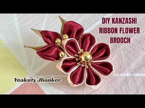 How to make an elegant brooch with satin ribbon. Easy kanzashi brooch idea.