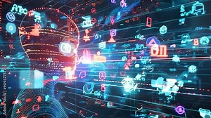 A digital representation of artificial intelligence processing vast amounts of data in a vibrant, virtual environment