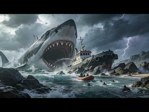 Humans drag a prehistoric shark ashore, it mutates to walk on land and rampages the coast.