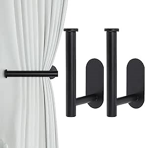 2 Pack Adhesive Curtain Holdbacks Curtain Tie Backs Curtain Holdbacks No Drill Curtain Pull Backs Adhesive Curtain Hooks Curtain Holders for Drapes (2, Black)