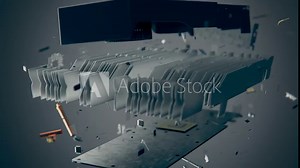 Graphic card assembling from pieces floating in empty space. Exploded GPU.