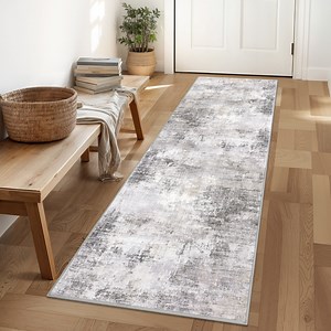 iOhouze Runner Rugs 2x6 Washable Runner Rug for Hallways Non Slip Kitchen Runner Low Pile Soft Printed Faux Wool Abstract Floor Runner for Inodoor Bedroom Entryway Laundry Room, Ash Grey/Beige