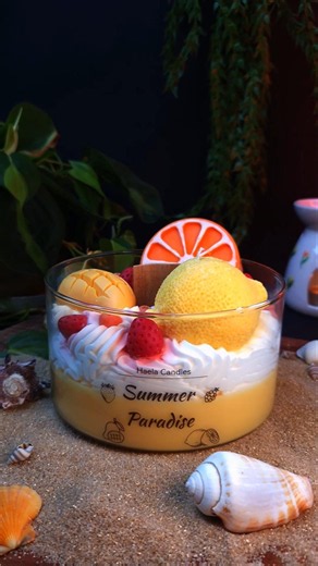 Summer paradise handmade candle🍋🍊🥭 #asmr #satisfy #candle #candlemaking #summercandle