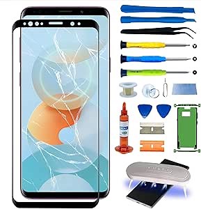 for Samsung Galaxy S9 Plus Front Screen Glass Replacement 6.2 inch 9+ Outer Glass Replacement Repair Kit incl Waterpoof Frame Adhesive and Tool Kit(No Digitizer,No LCD) G965 Series