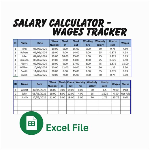 Salary Calculator Excel Template, Employee Timesheet & Payroll Tracker, Hourly Work Hours Log, Labor Paycheck Calculator (Digital Download) - Etsy France