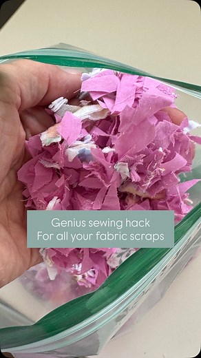 Sam | Making beautiful things for a life lived offline ✂️ on Instagram: "Genius sewing hack for using up all those odd shaped fabric scraps. Don’t throw them away. Cut them up as you go along and you get loads of great stuffing. If you like this hack, like, share and follow for more. #geniussewinghack #sewingtipsandtricks #beginnersewing #sewinghack #sewing #instasew"