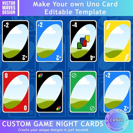Uno Card Template Editable Canva Playing Card Template Printable Blank Card You Can Personalize With Color, Size, and Your Own Photos. - Etsy